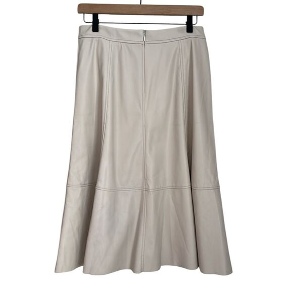 Banana Republic Factory Faux Leather A-Line Midi Skirt Cream Size 6P Petite - Picture 2 of 13